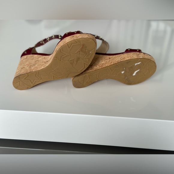 JIMMY CHOO
 Maroon Studded Leather Veto Wedge Platform Sandals - Picture 4 of 4